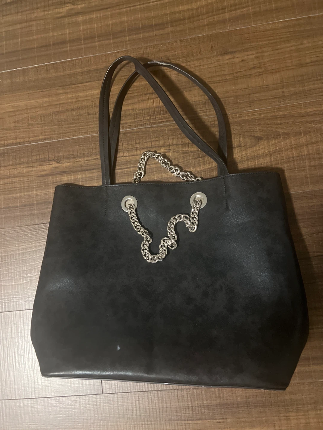 Black Tote Bag with Chain Detail