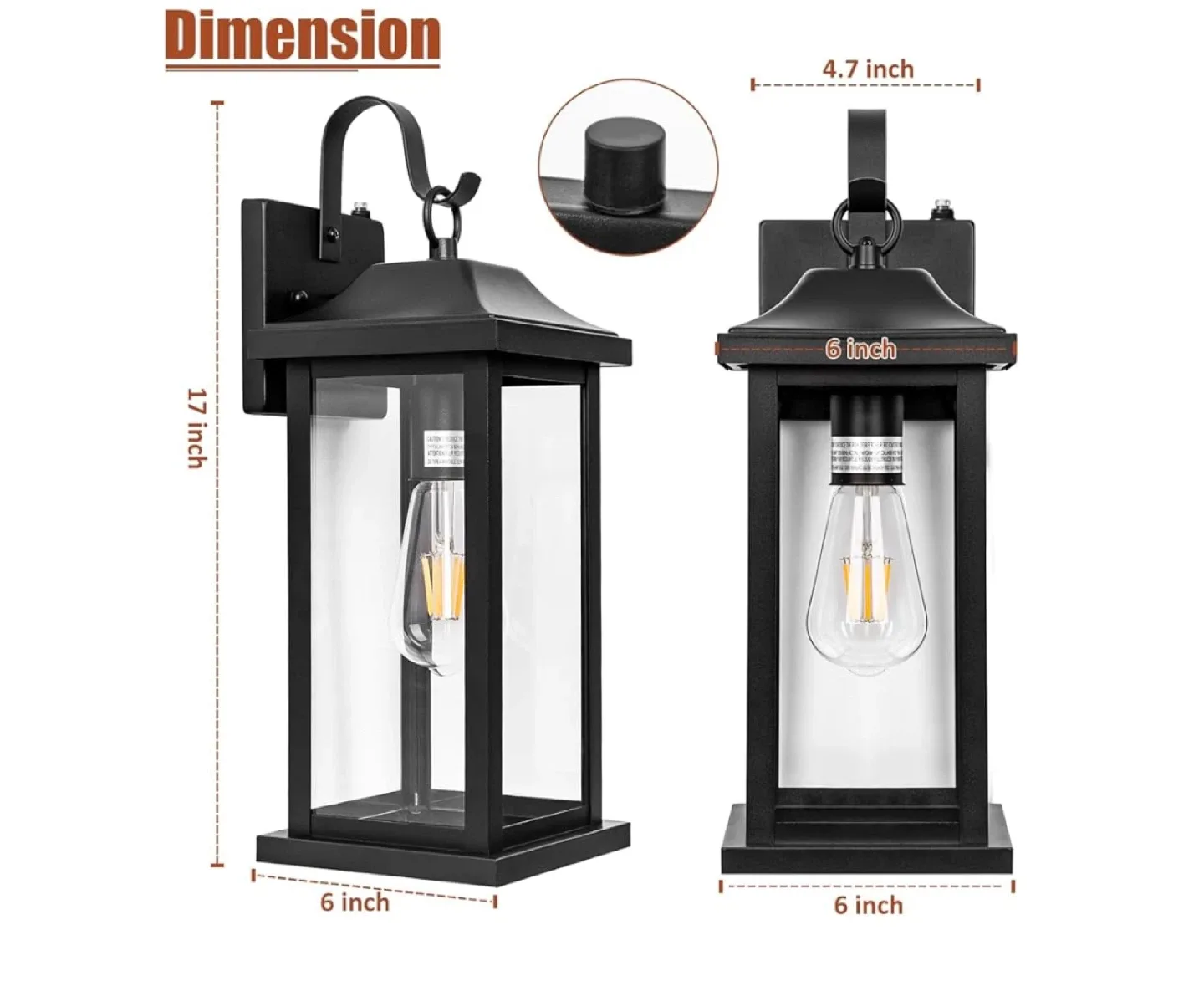 Outdoor Wall Light Fixture - Black Lantern image indicator(2)