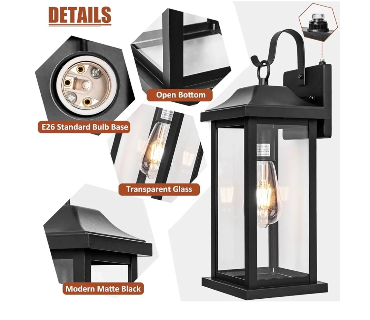 Outdoor Wall Light Fixture - Black Lantern image indicator(4)
