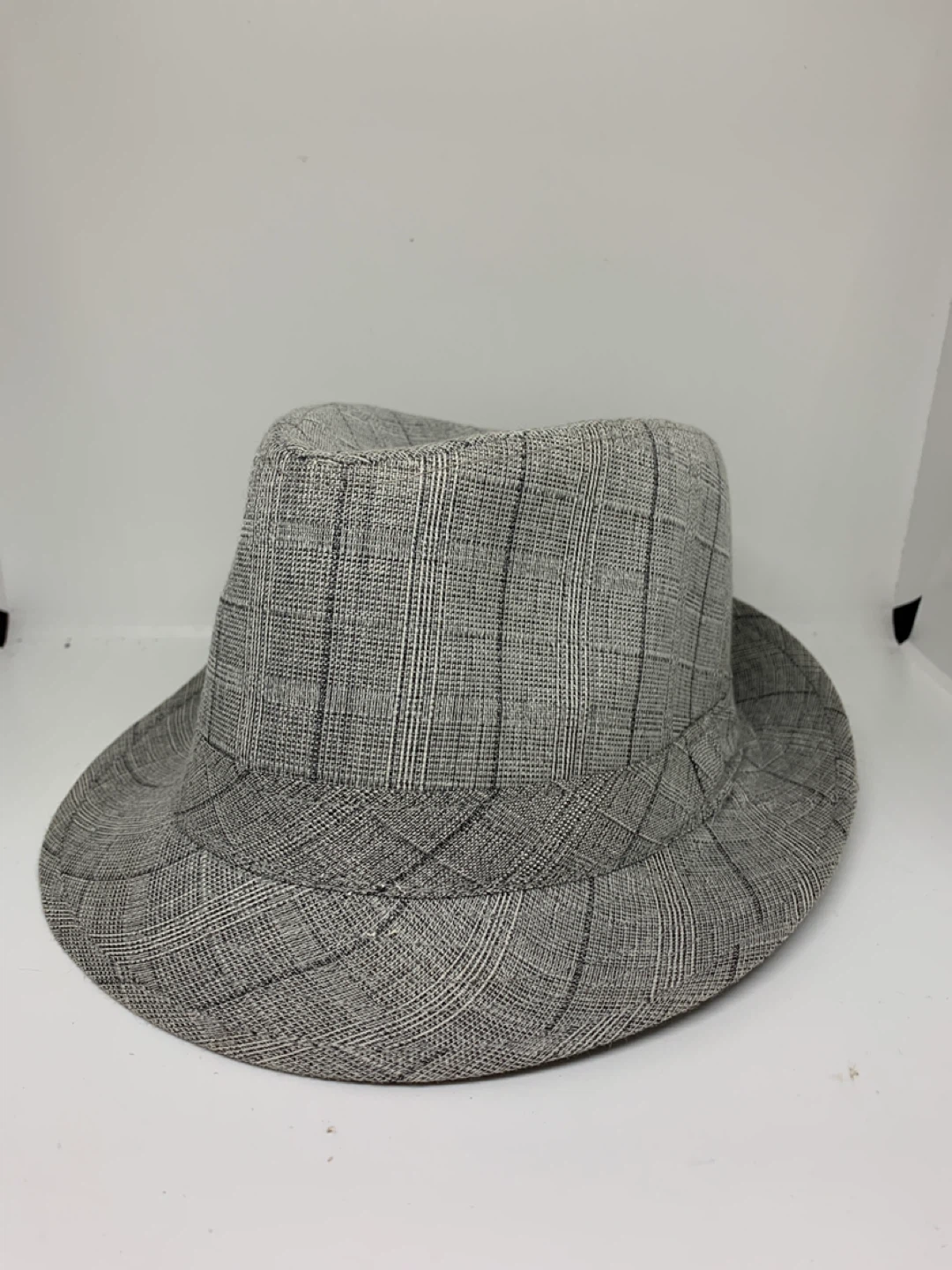 Grey Plaid Fedora Hat - Size 57