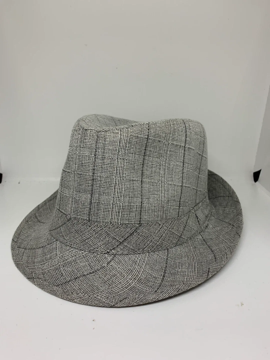 Grey Plaid Fedora Hat - Size 57 thumbnail