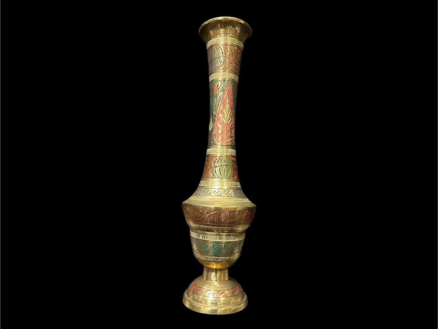 Vintage Brass Vase with Etched Floral Design image indicator(3)