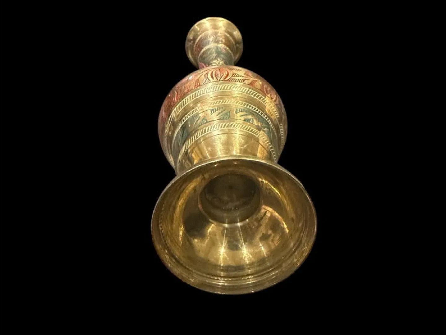 Vintage Brass Vase with Etched Floral Design image indicator(5)