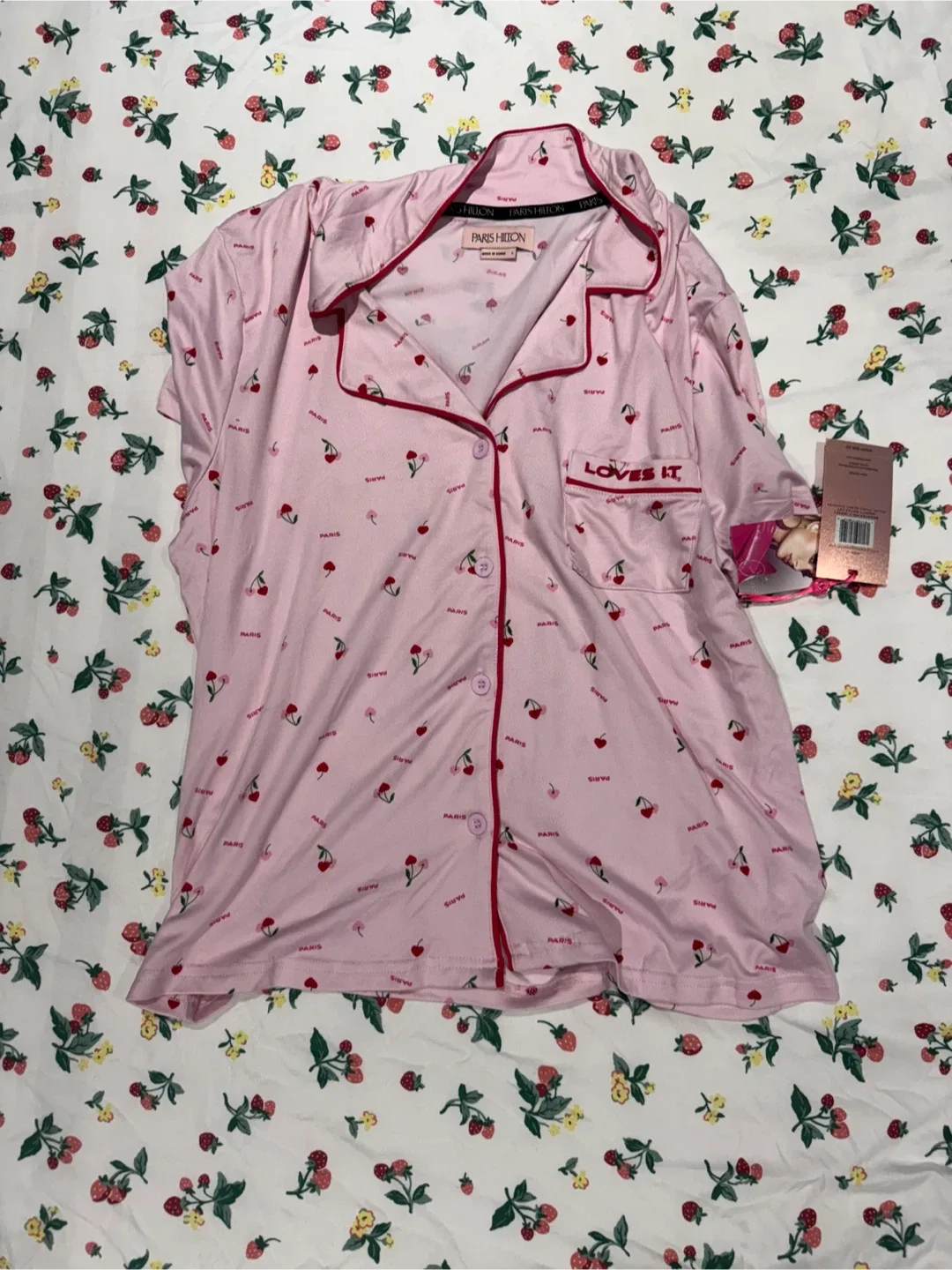 New Paris Hilton Pink Cherry Pajama Set - Size L thumbnail