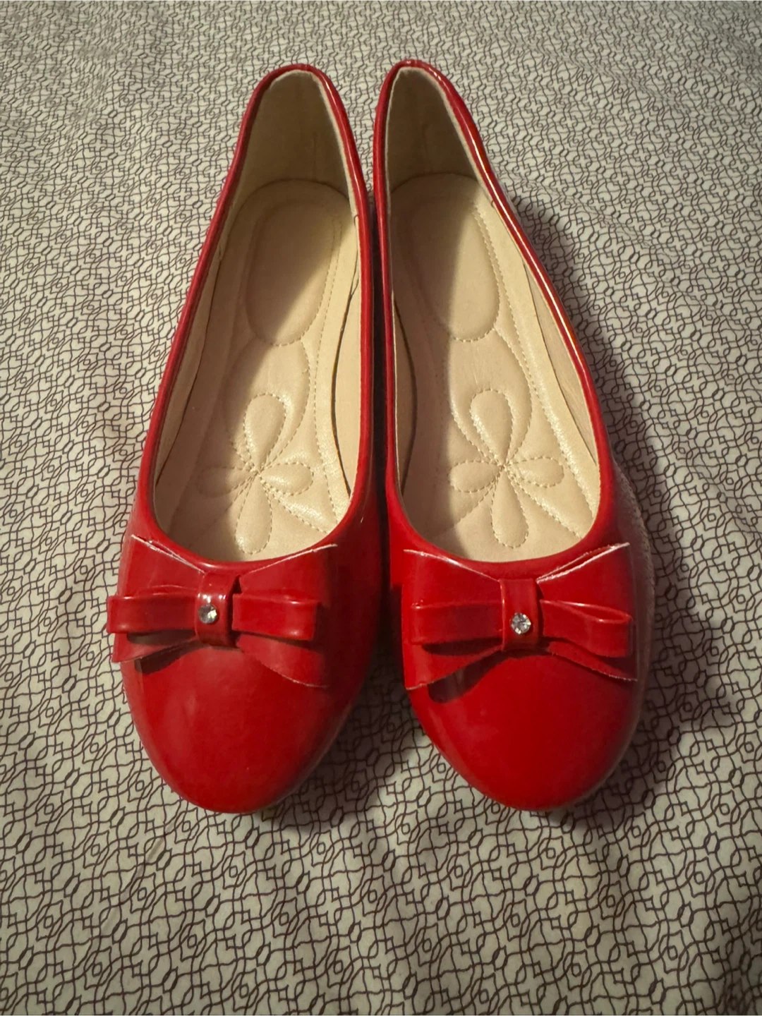 Red Ballet Flats with Bow Detail