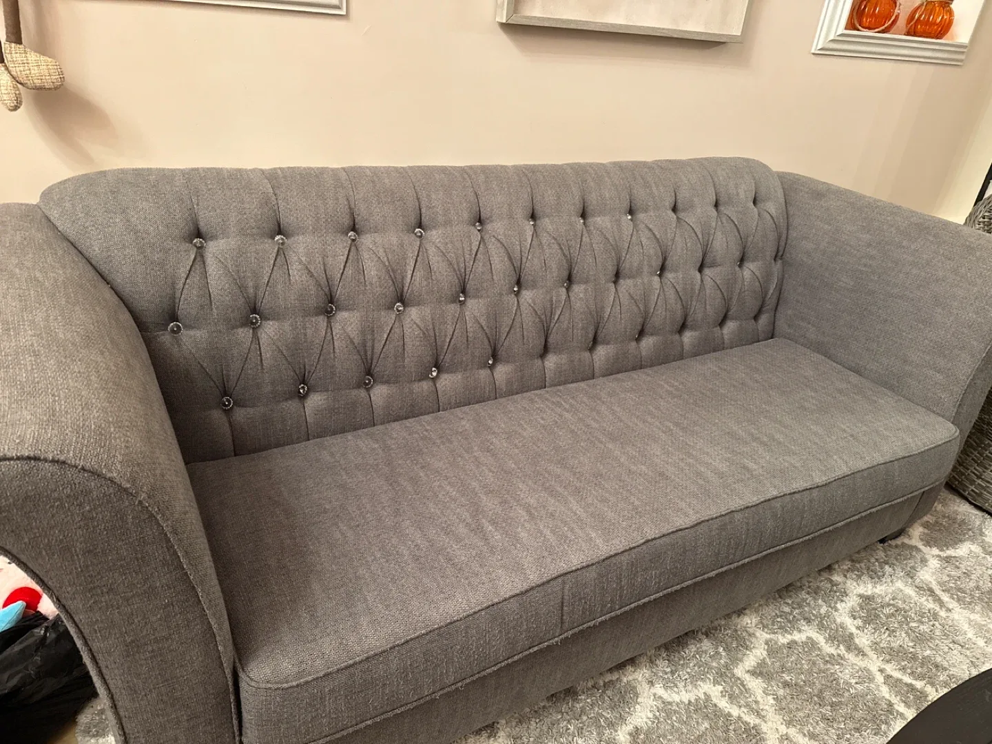 Moving sale!!!!! Grey Tufted Sofa image indicator(2)