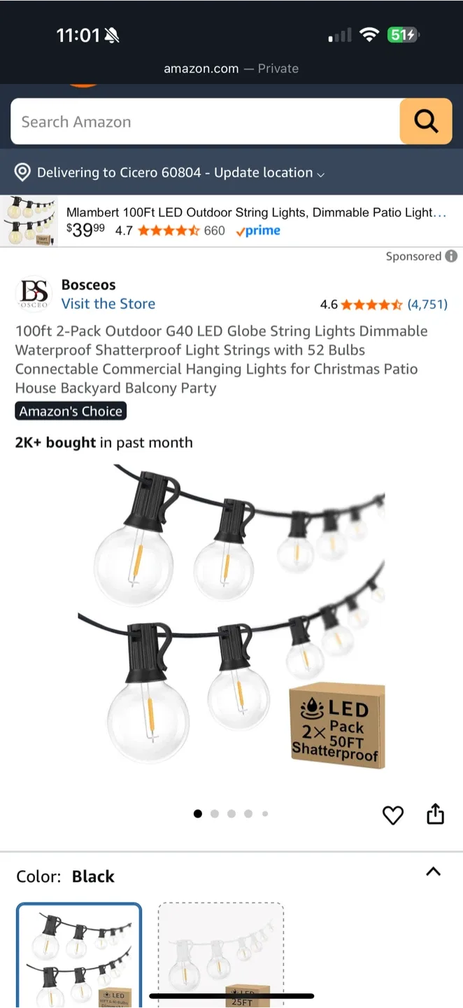 New Bosceos 100ft G40 LED Globe String Lights thumbnail