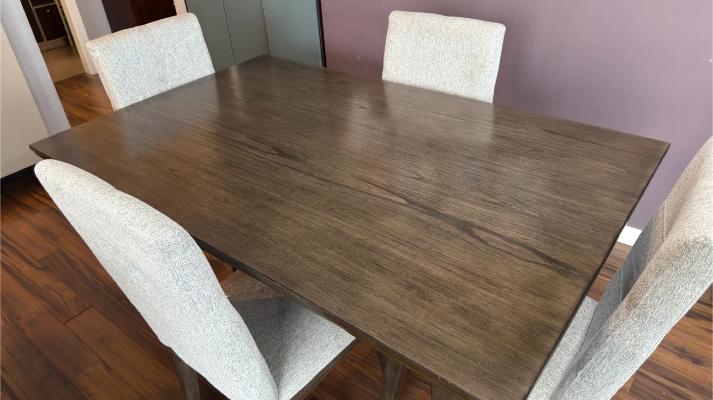 Dining Table with 4 Chairs - Wood & Fabric