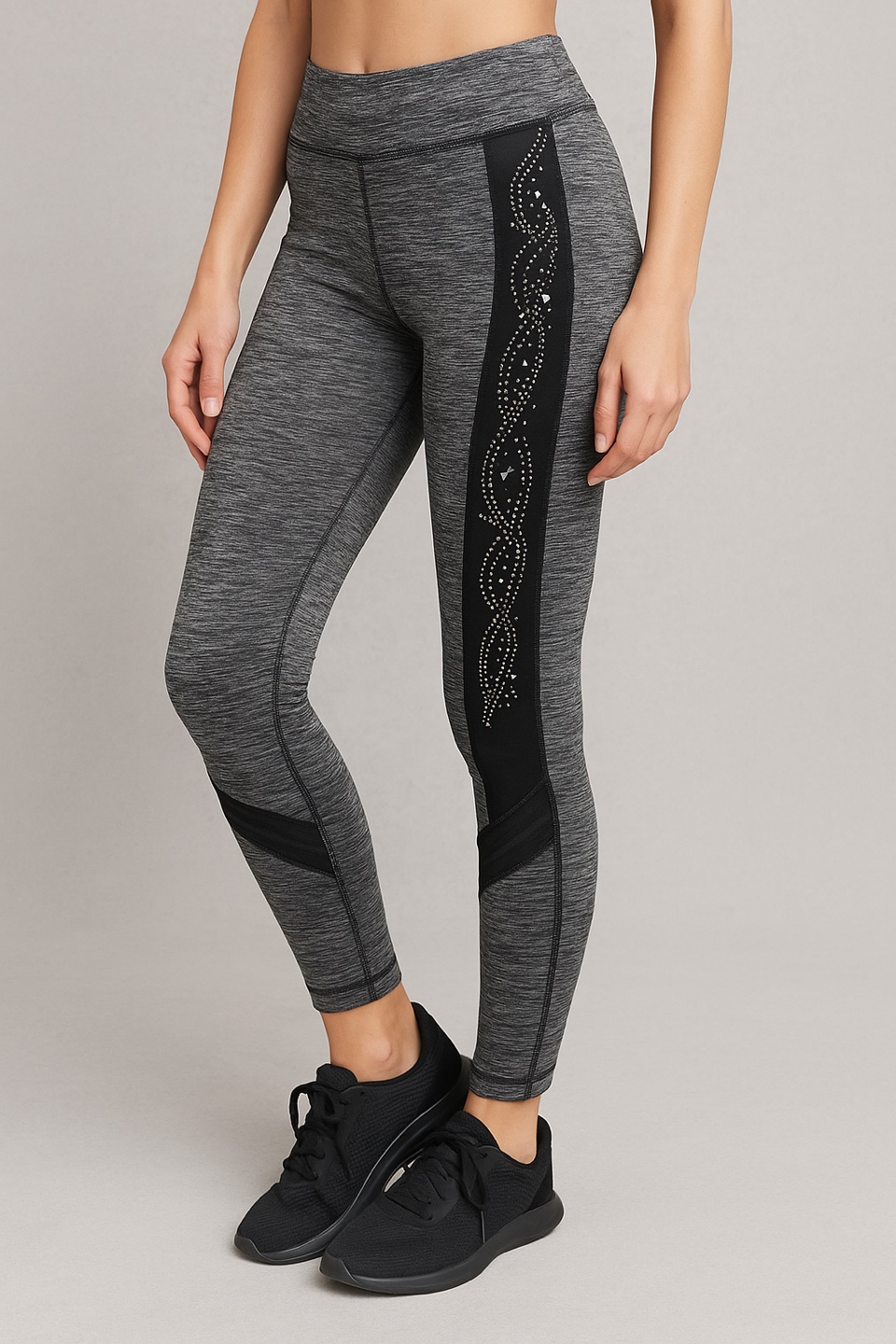 Gray & Black Embellished rhinestone Leggings - photo 3