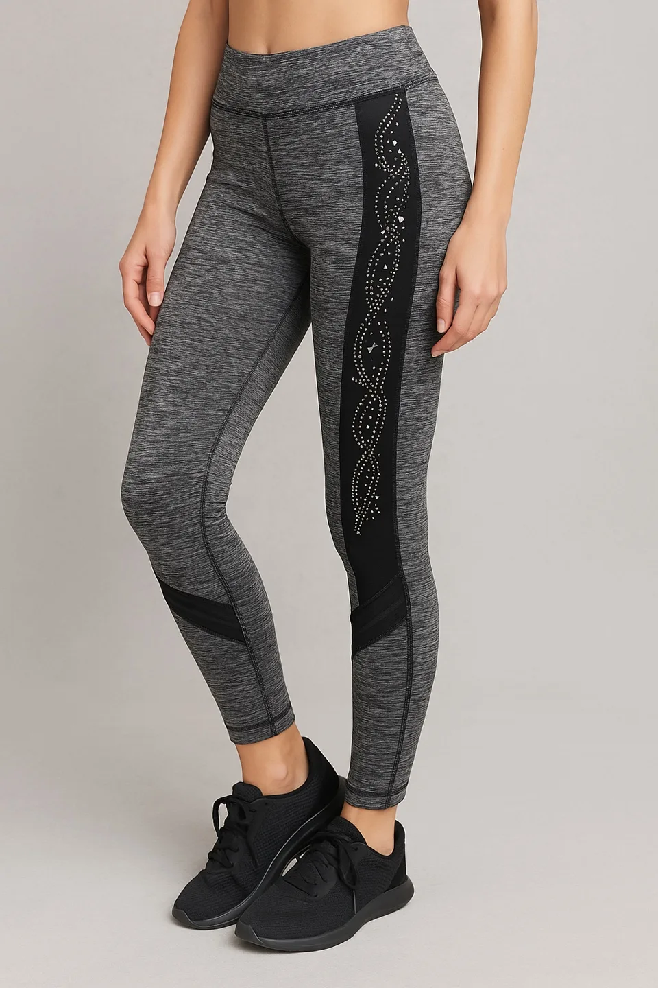 Gray & Black Embellished rhinestone Leggings image indicator(3)