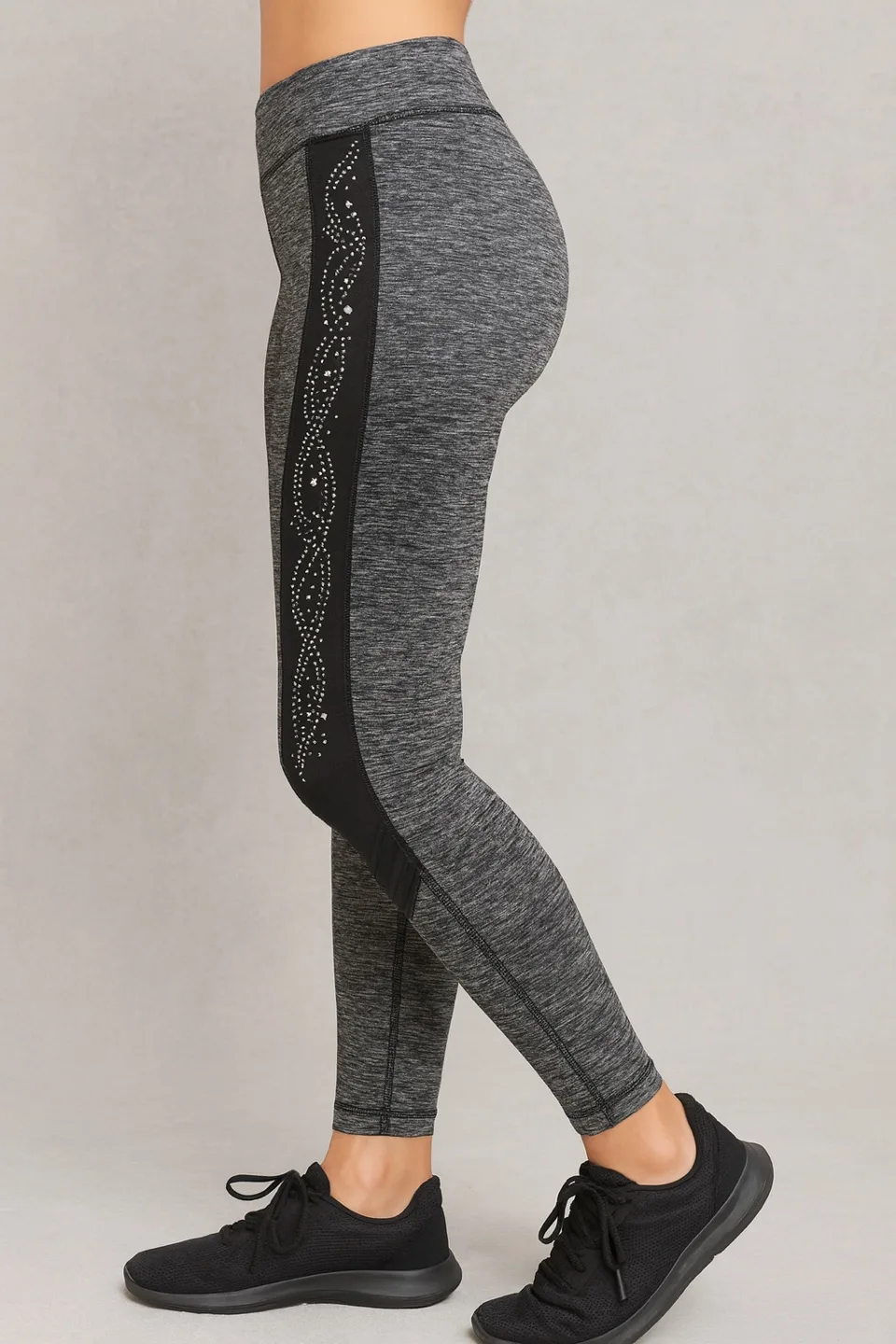 Gray & Black Embellished rhinestone Leggings image indicator(2)