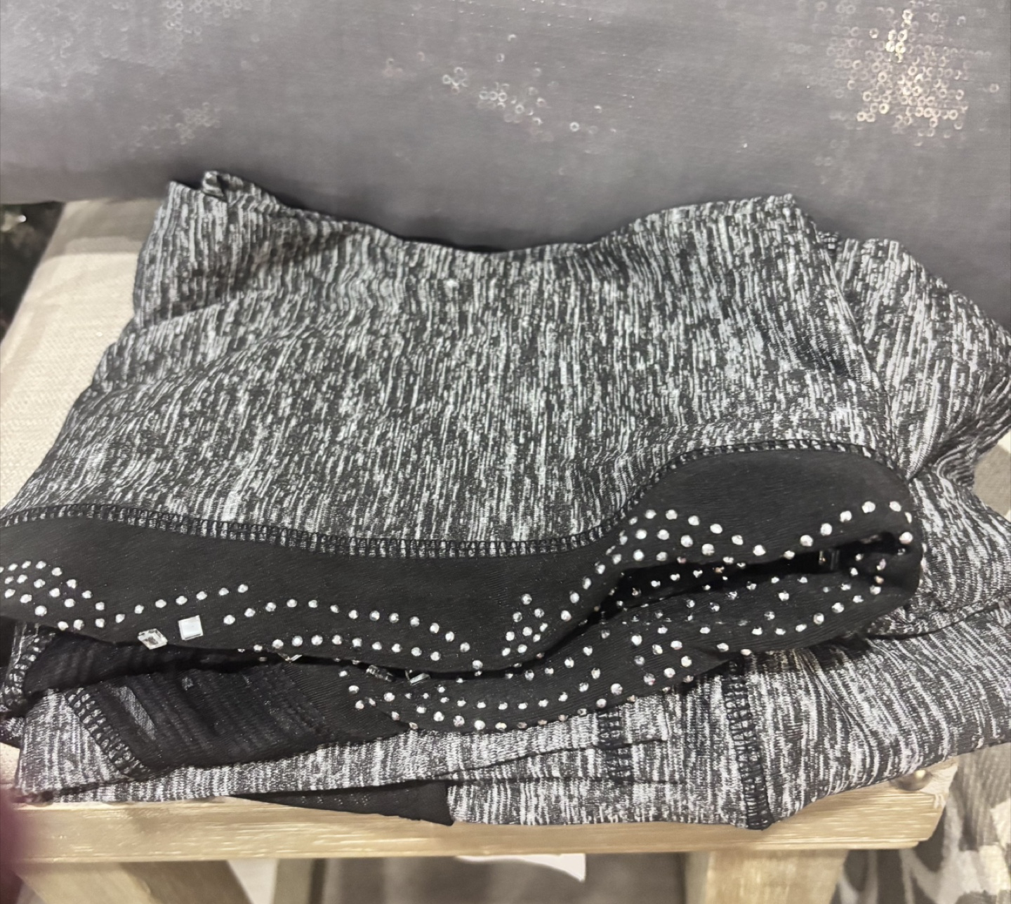 Gray & Black Embellished rhinestone Leggings - photo 4