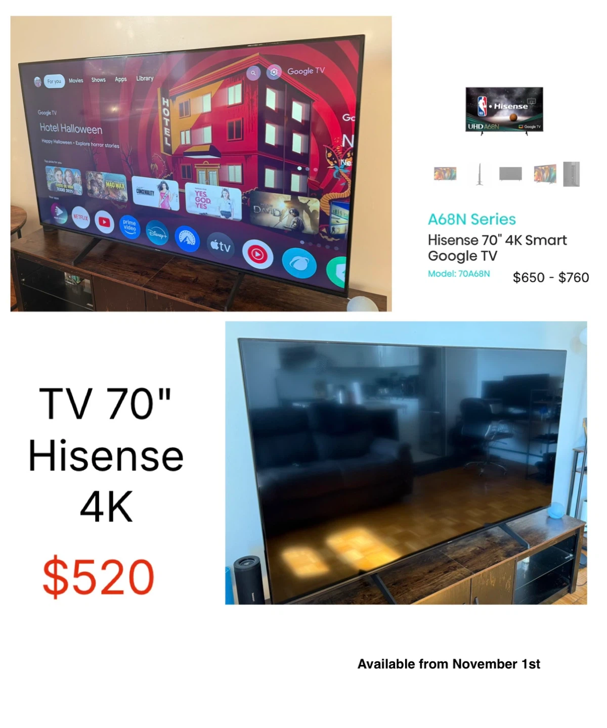 Hisense 70" 4K Smart Google TV - A68N Series