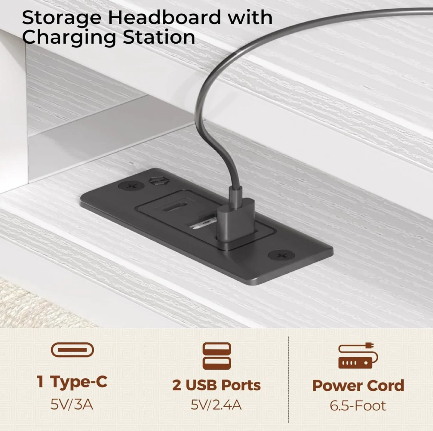 Queen Size Bed Frame with Storage Headboard image indicator(4)