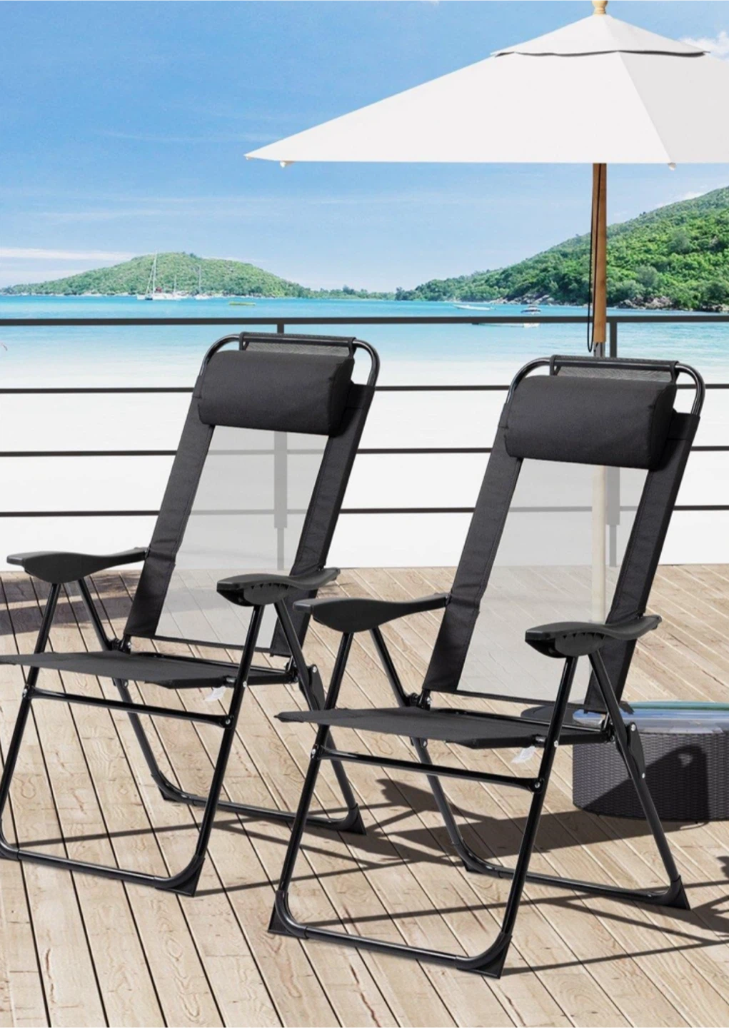 Folding Reclining Camping Chair - Black - photo 2