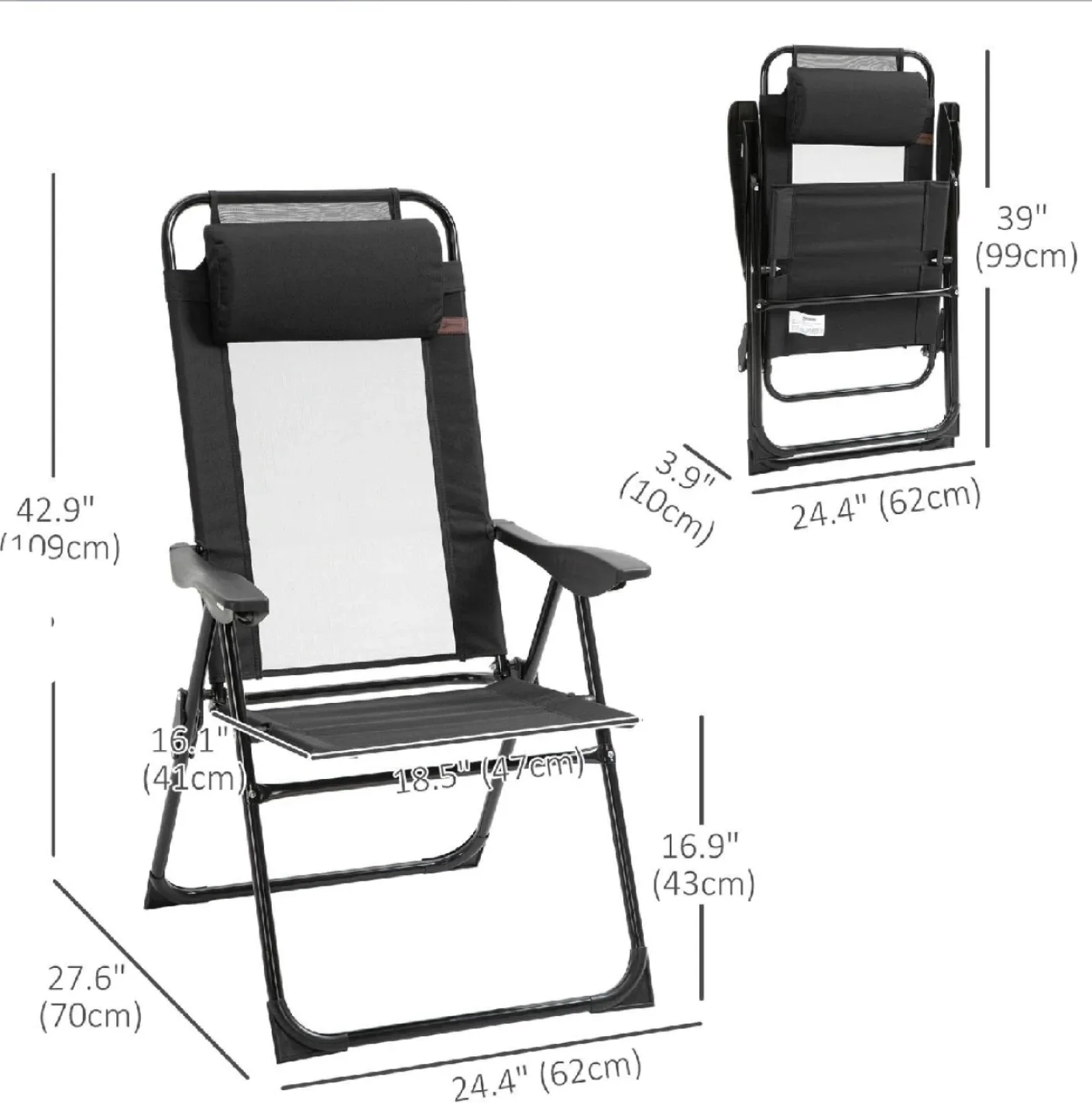Folding Reclining Camping Chair - Black
