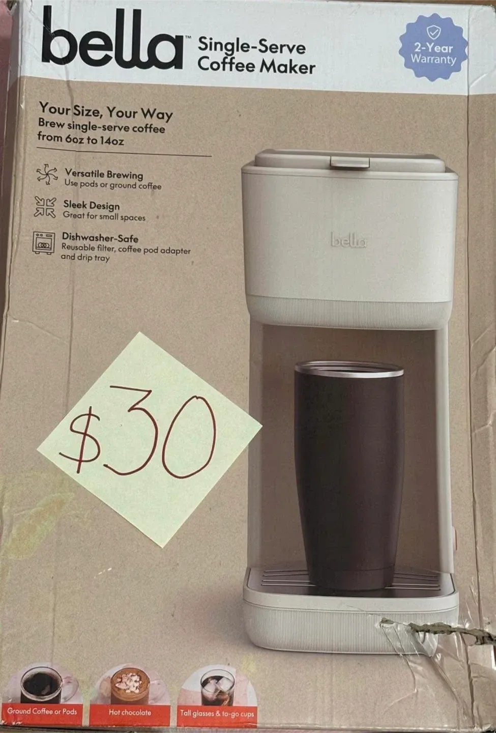 Bella Single-Serve Coffee Maker - Oatmilk thumbnail
