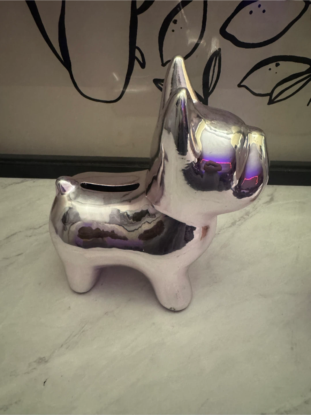 Silver Pink French Bulldog Piggy Bank