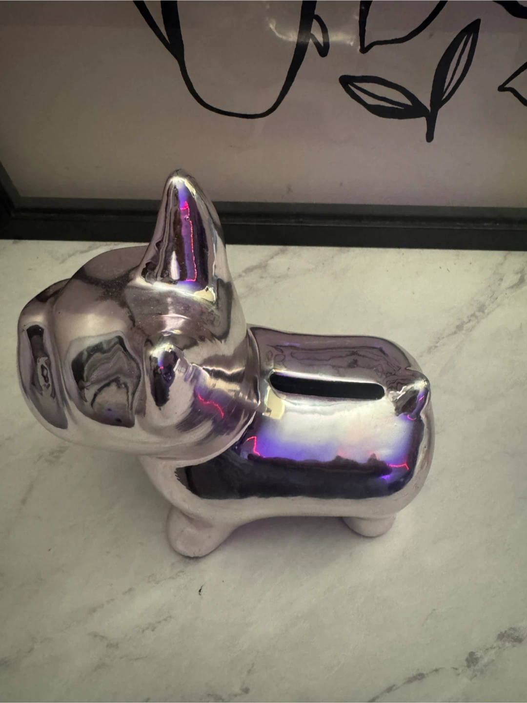 Silver Pink French Bulldog Piggy Bank - photo 2