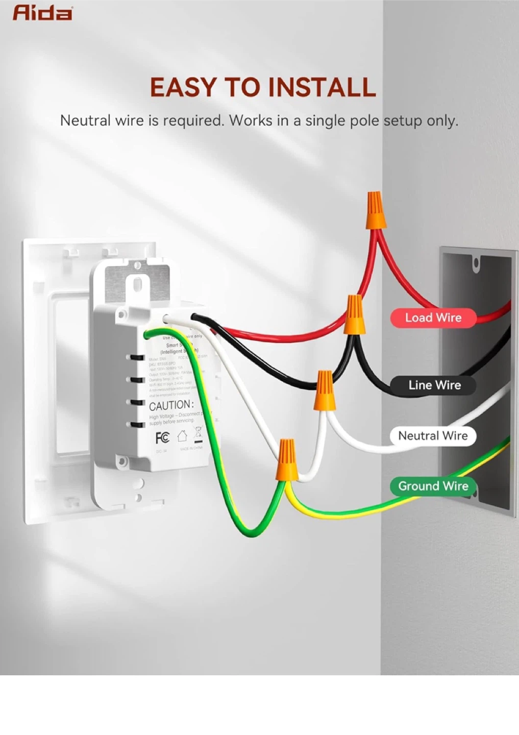 Aida Smart Switch - Single Pole, White - photo 3