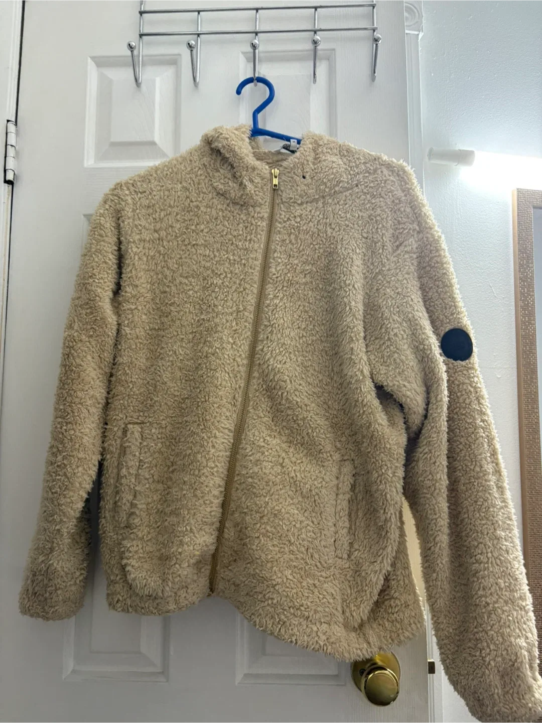 Beige Fuzzy Zip-Up Hoodie thumbnail