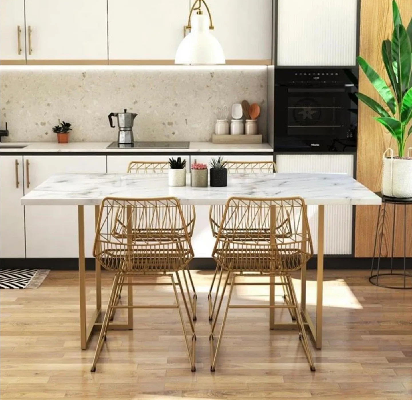 CosmoLiving Astor Dining Table - White Marble & Gold image indicator(2)