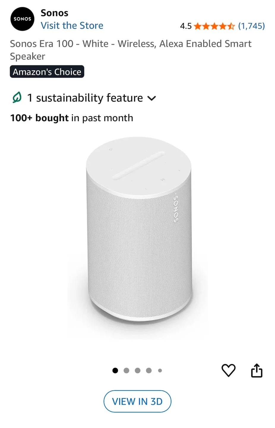 Sonos Era 100 - White - Wireless Smart Speaker image indicator(4)