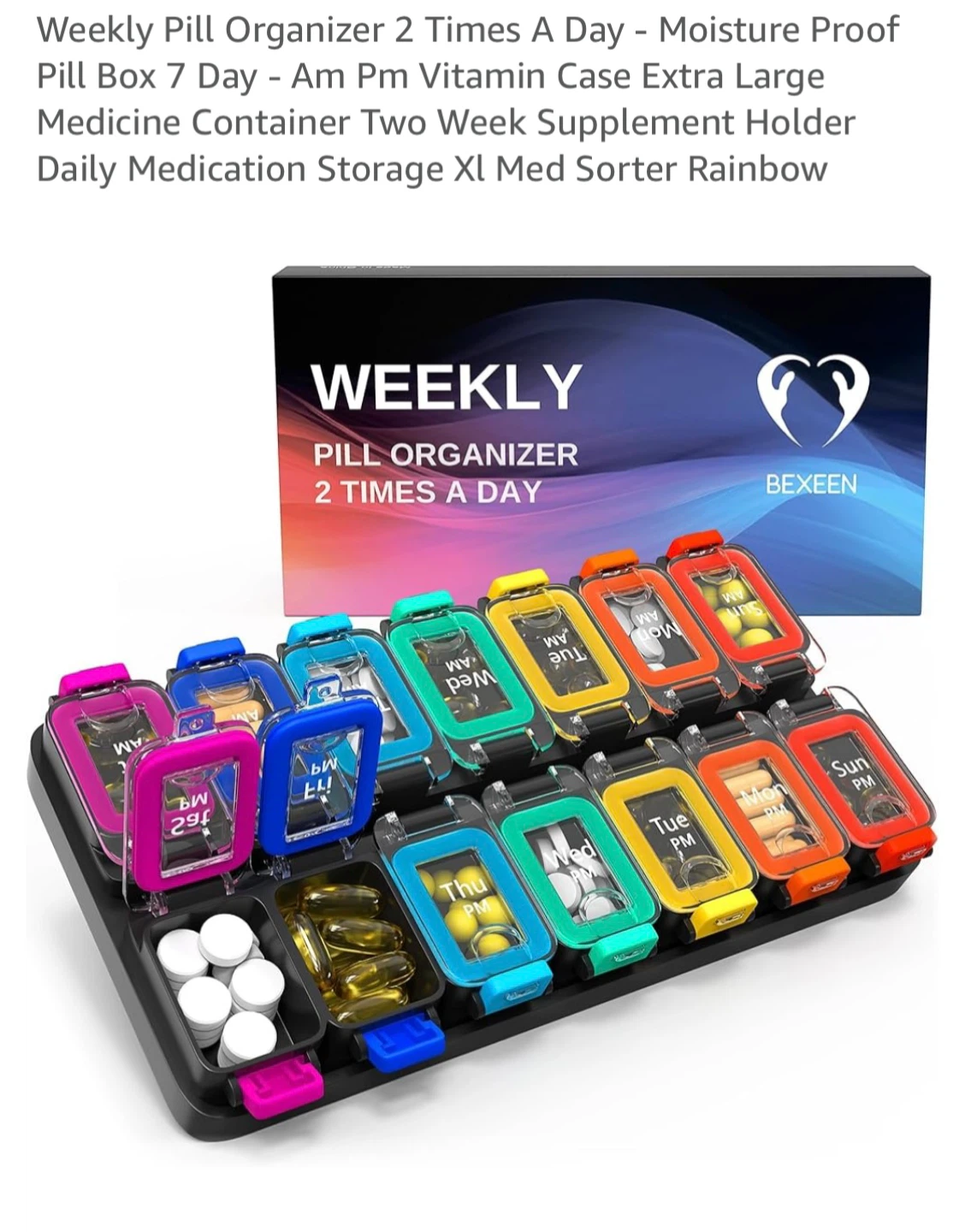 Weekly Pill Organizer - 2 Times A Day - Rainbow
