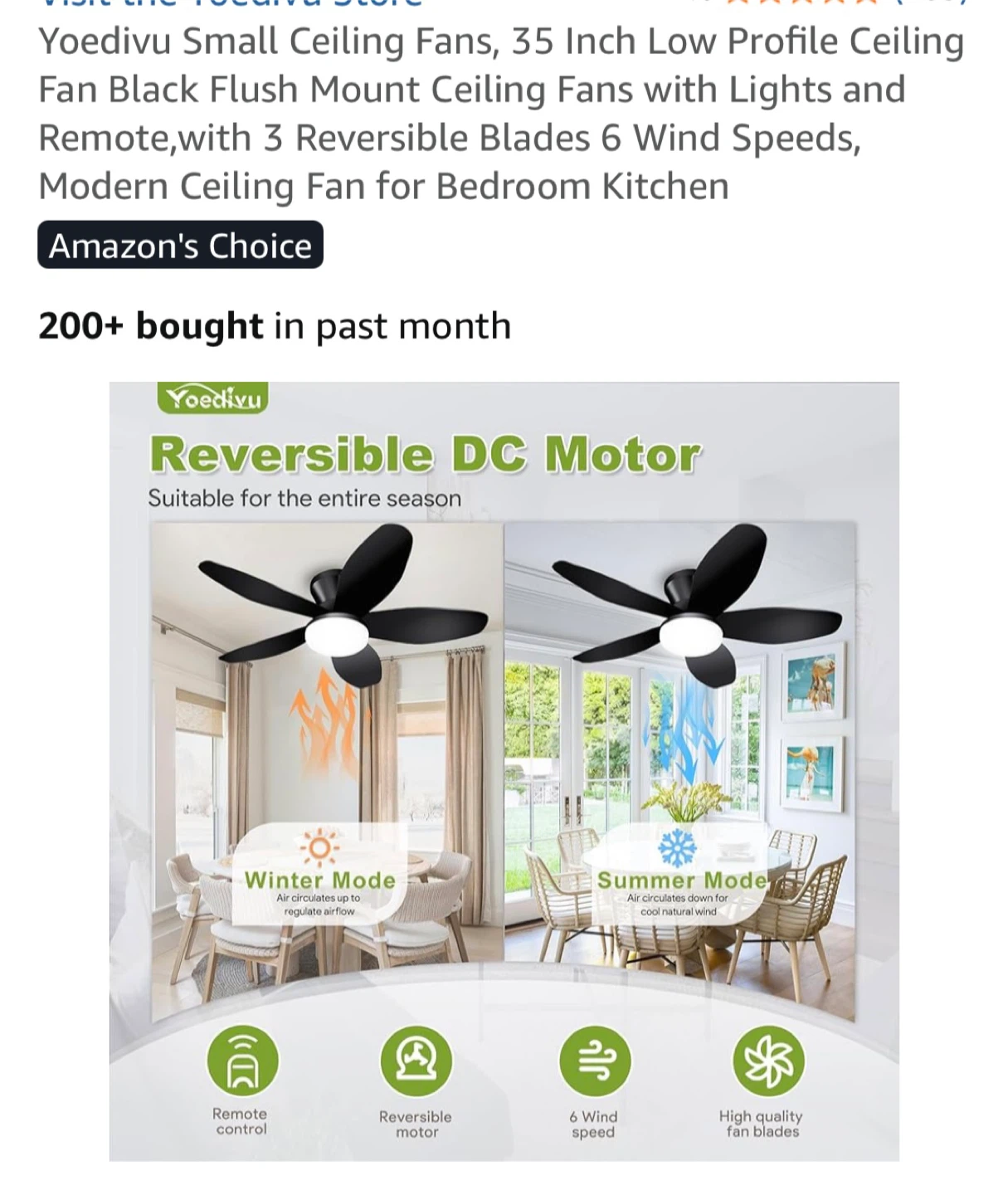 Yoedivu 35 Inch Low Profile Ceiling Fan - Black - photo 4