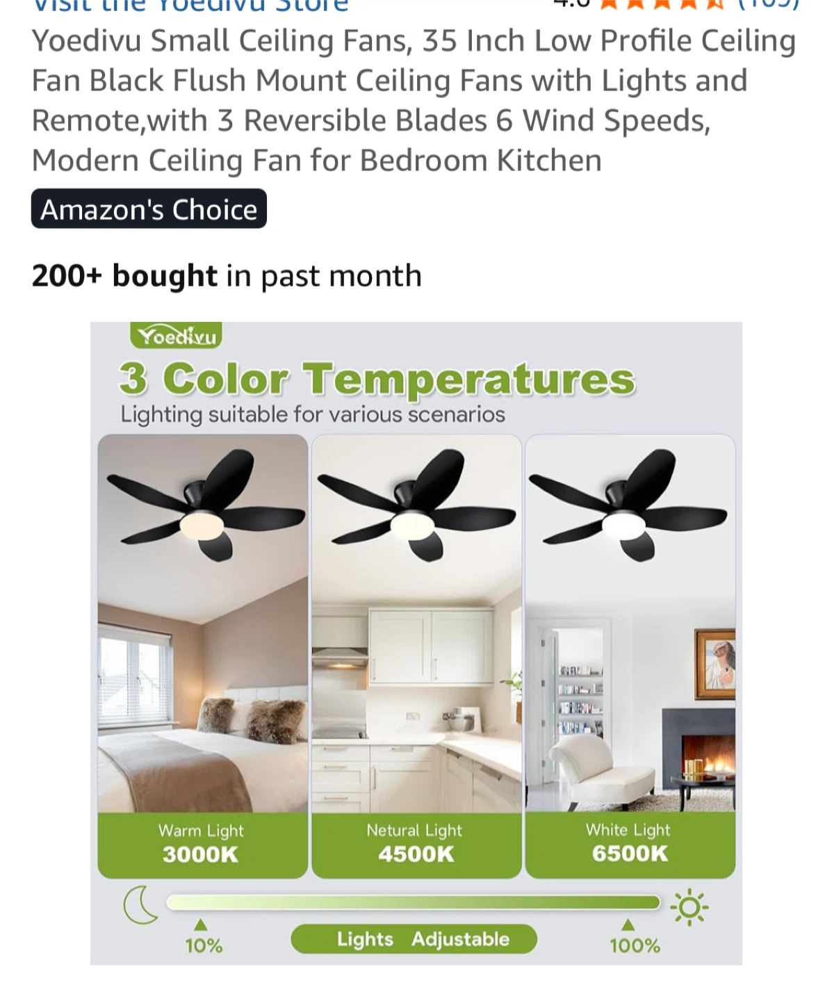 Yoedivu 35 Inch Low Profile Ceiling Fan - Black - photo 5