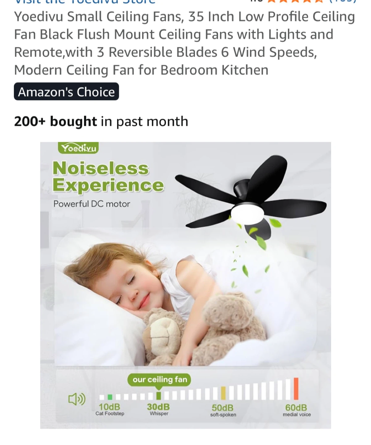 Yoedivu 35 Inch Low Profile Ceiling Fan - Black - photo 2