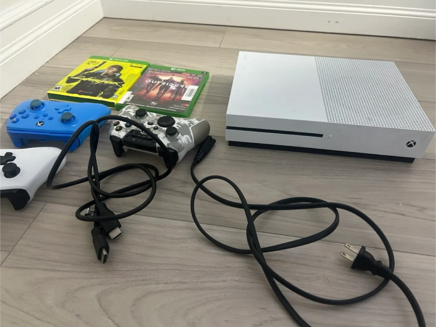 Xbox One S with controllers and games