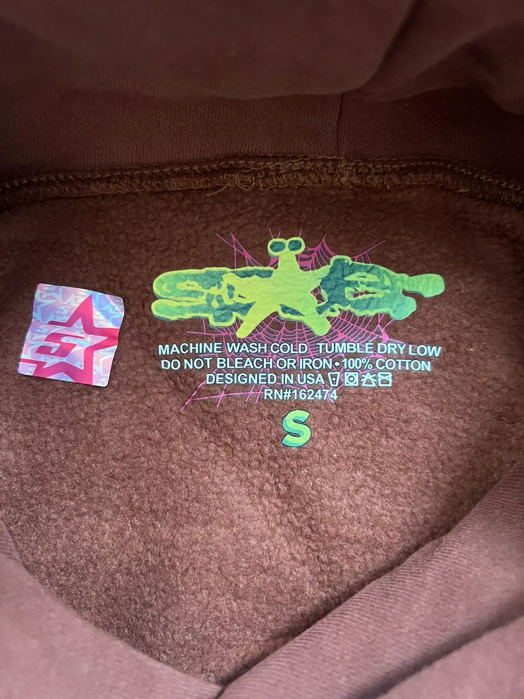 Brown OG Web Sp5der Hoodies image indicator(3)