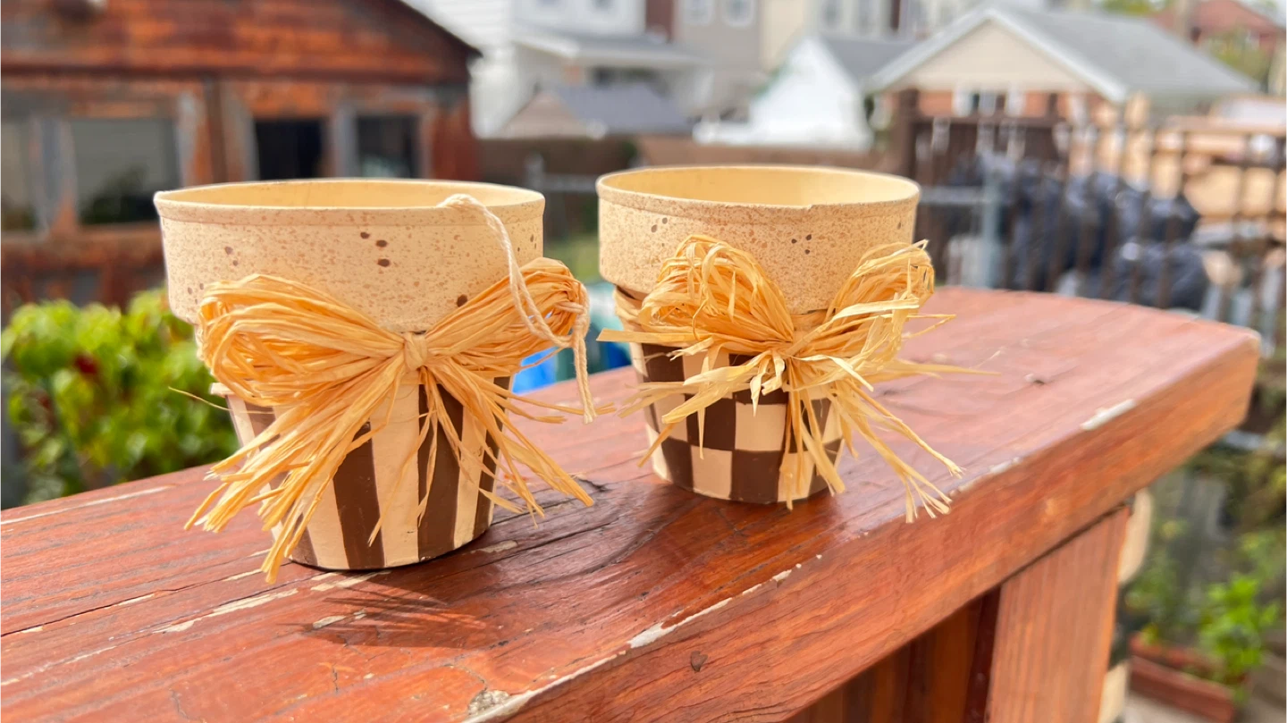 Decorative Candle Holders  or planters with Raffia Bows
