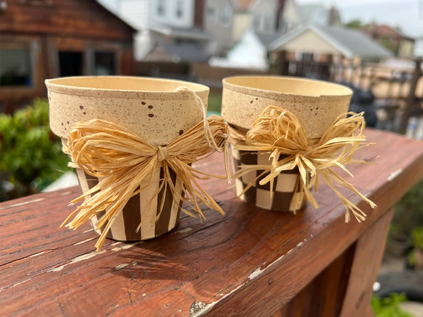Decorative Candle Holders  or planters with Raffia Bows - photo 2
