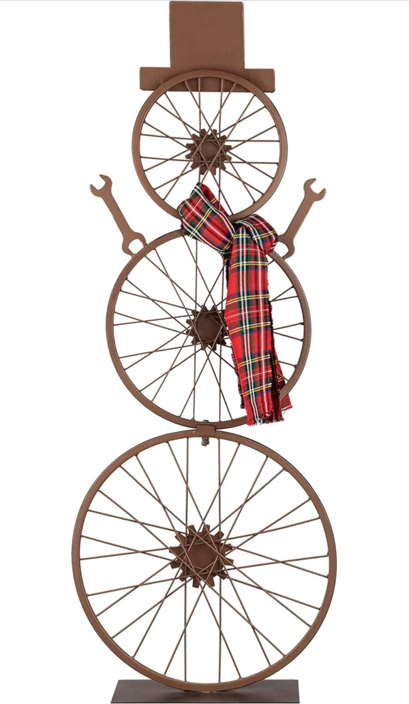Metal Wheel Snowman - 34" Tall - photo 2