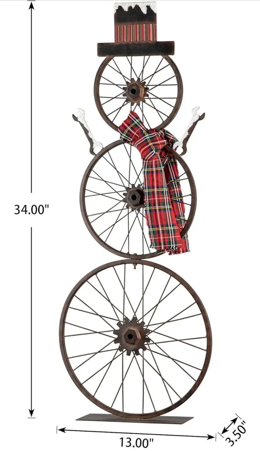 Metal Wheel Snowman - 34" Tall image indicator(3)