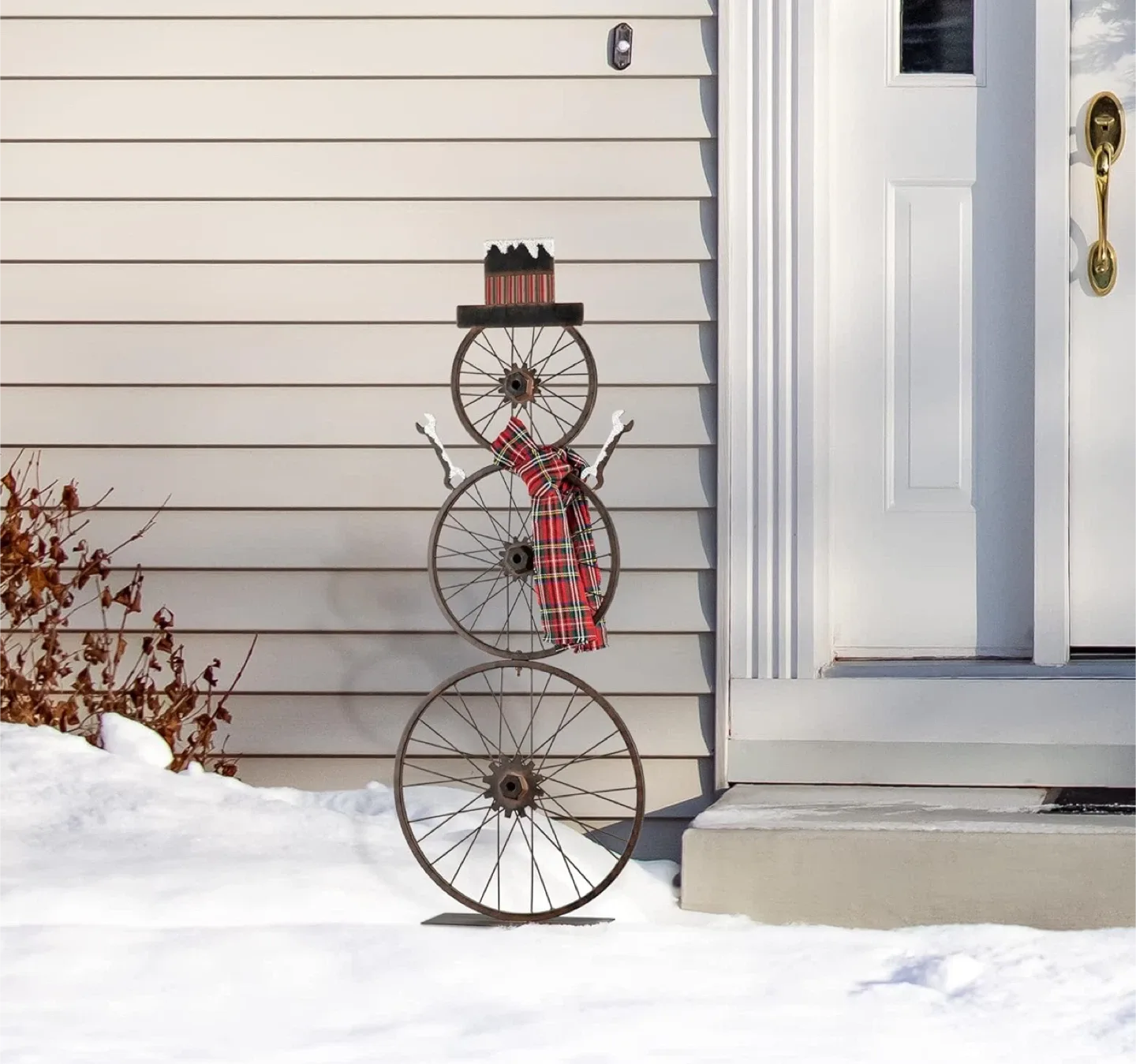 Metal Wheel Snowman - 34" Tall thumbnail