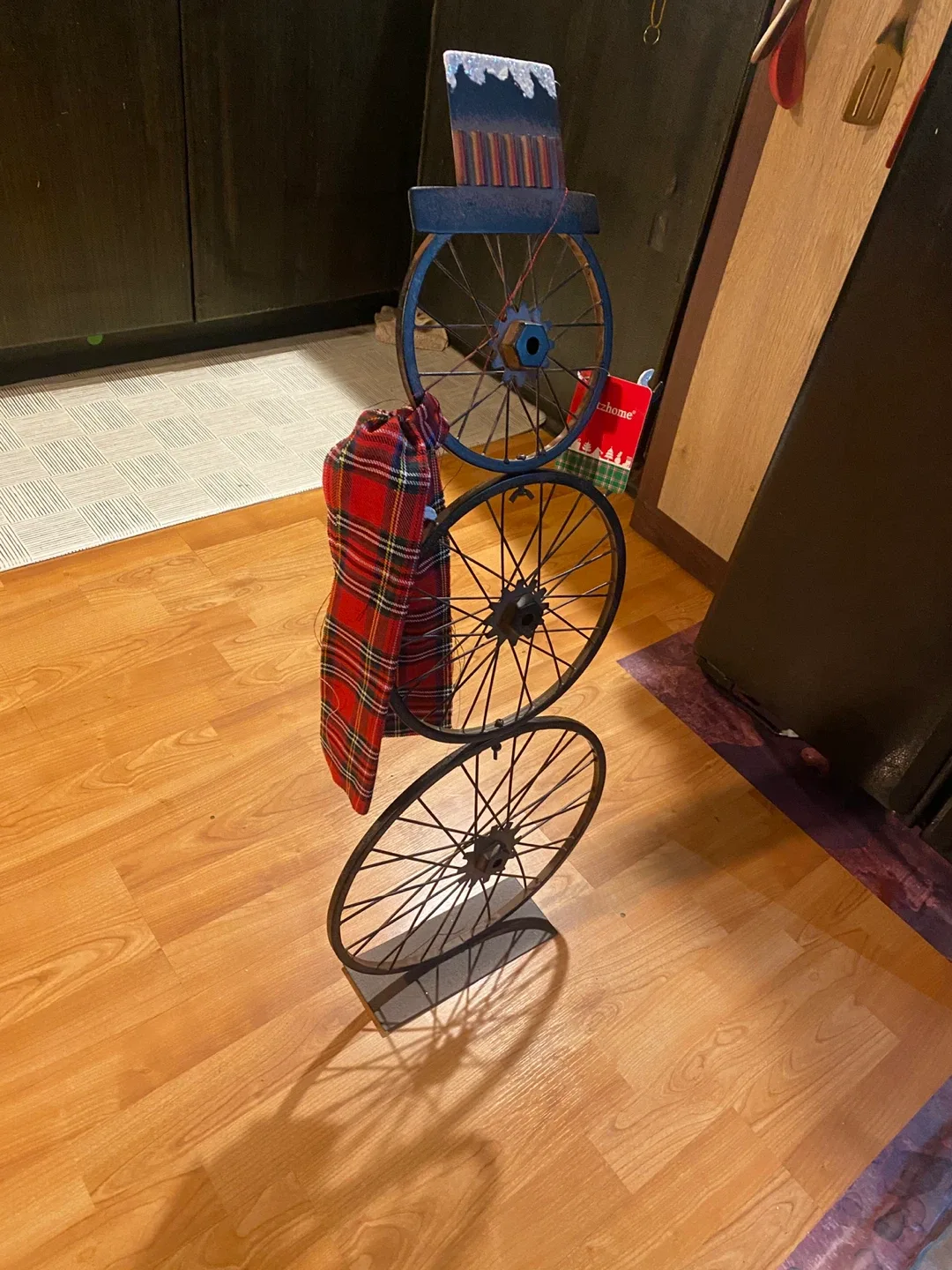 Metal Wheel Snowman - 34" Tall image indicator(6)