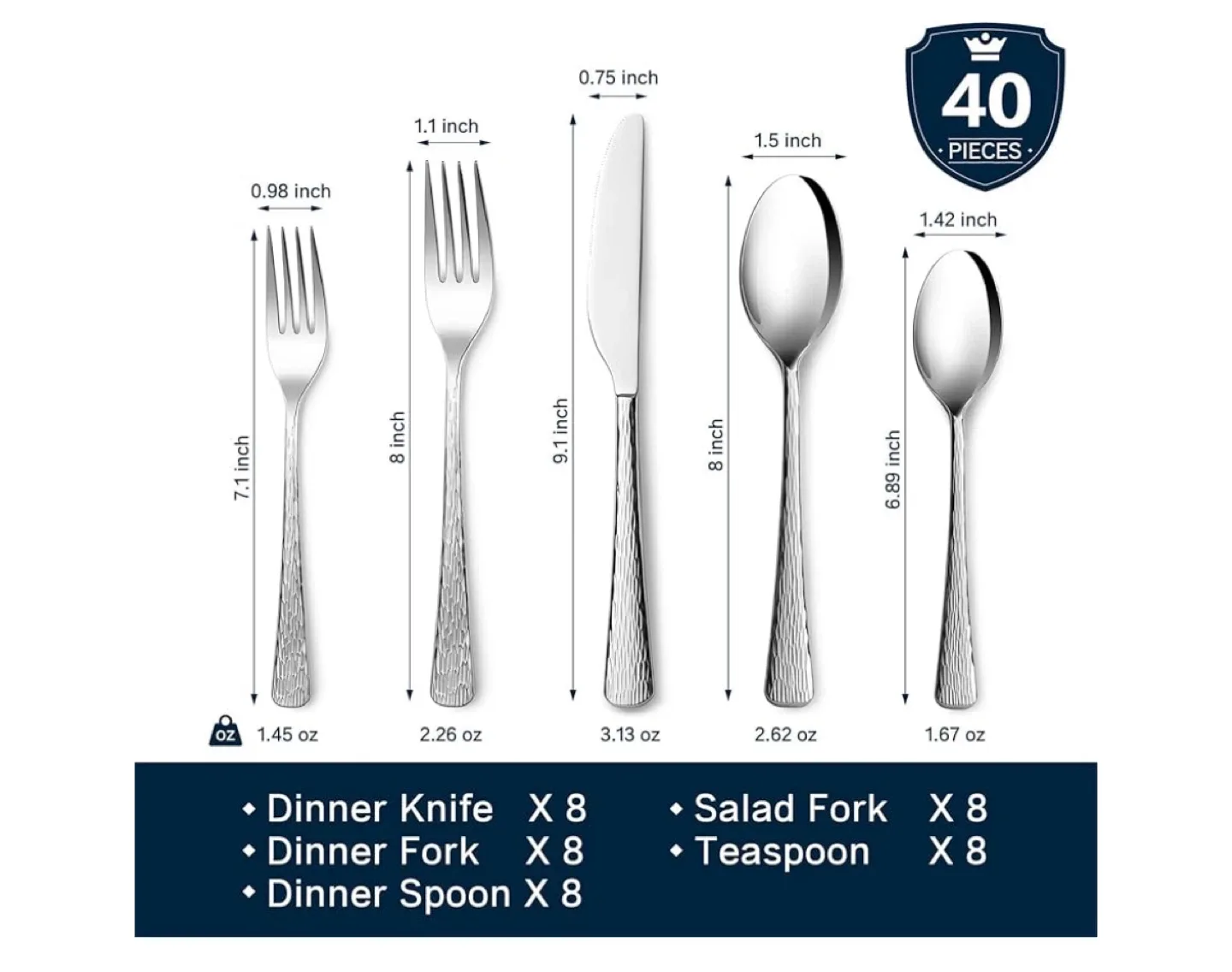 Kingstone Silver Hammered Design 40-Piece Cutlery Set thumbnail