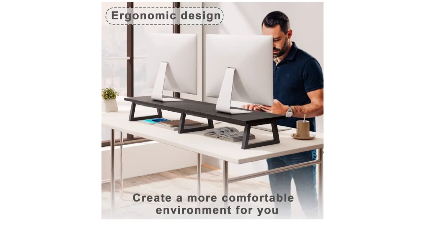 Black Monitor Stand Riser - Desk Shelf Organizer thumbnail