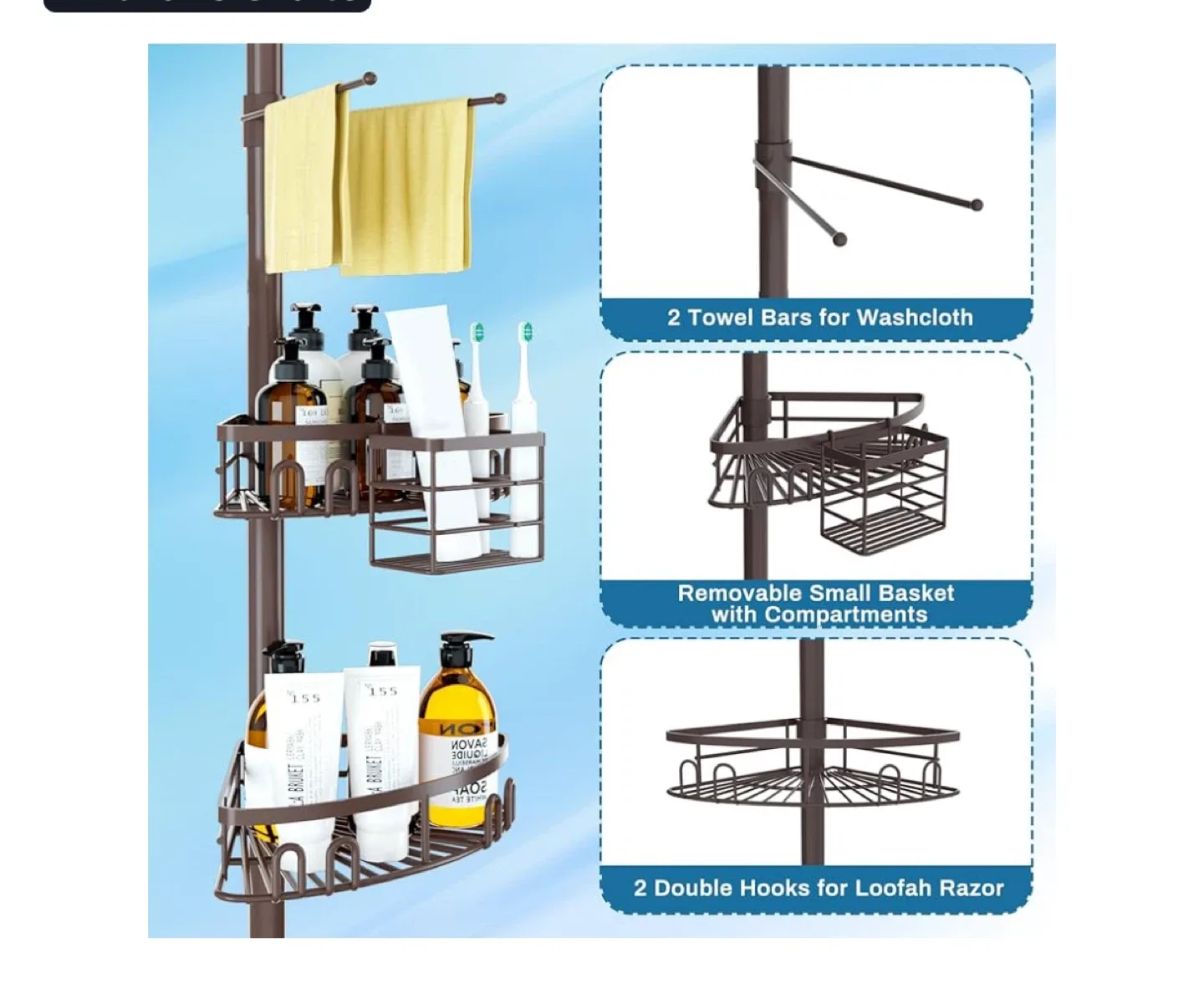 Bronze Tension Corner Shower Caddy image indicator(3)