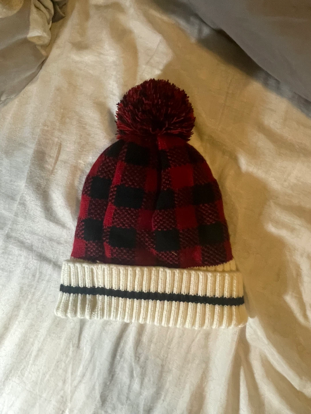 Red & Black Plaid Toque with Pom Pom - photo 2