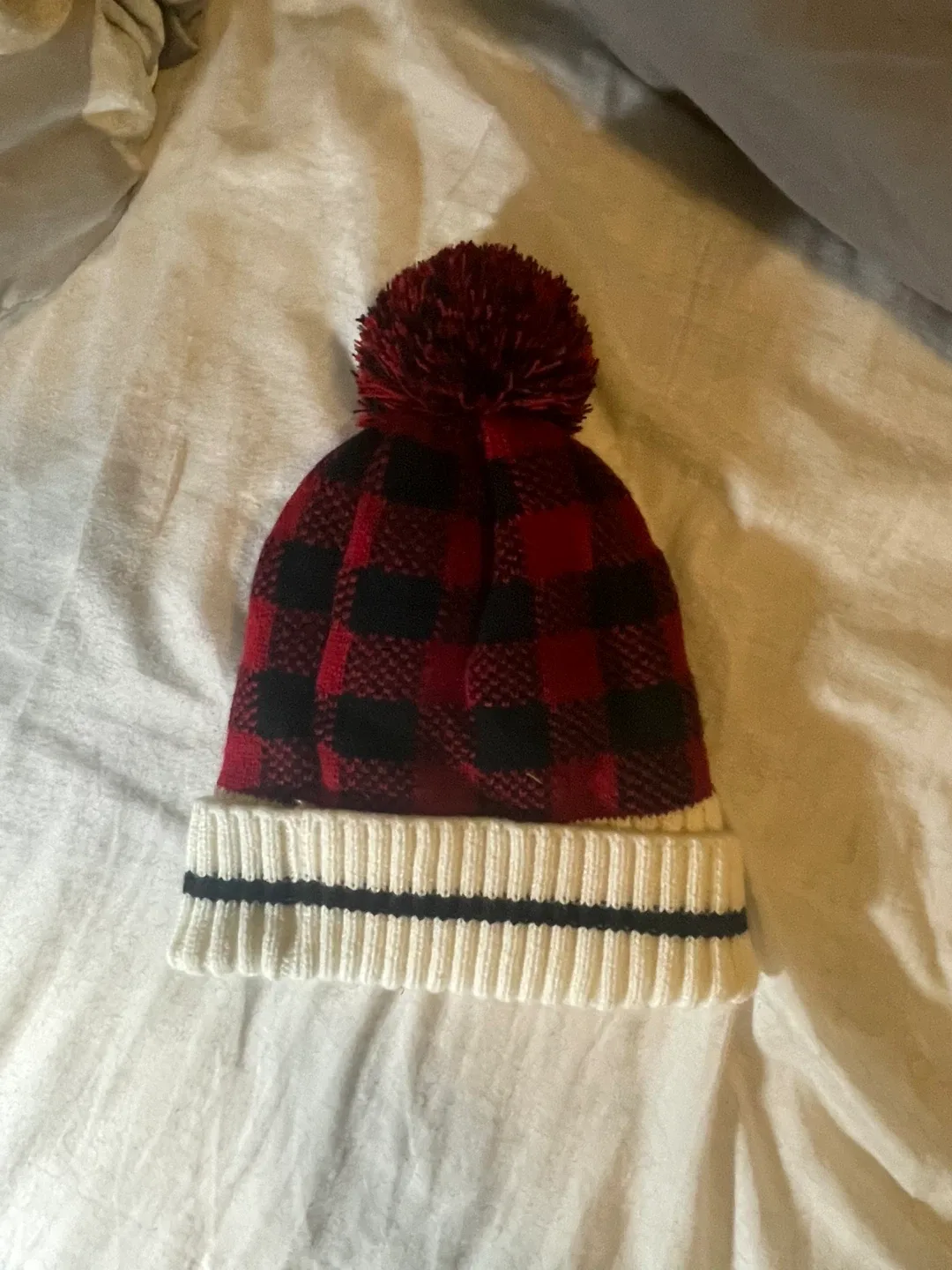 Red & Black Plaid Toque with Pom Pom image indicator(2)