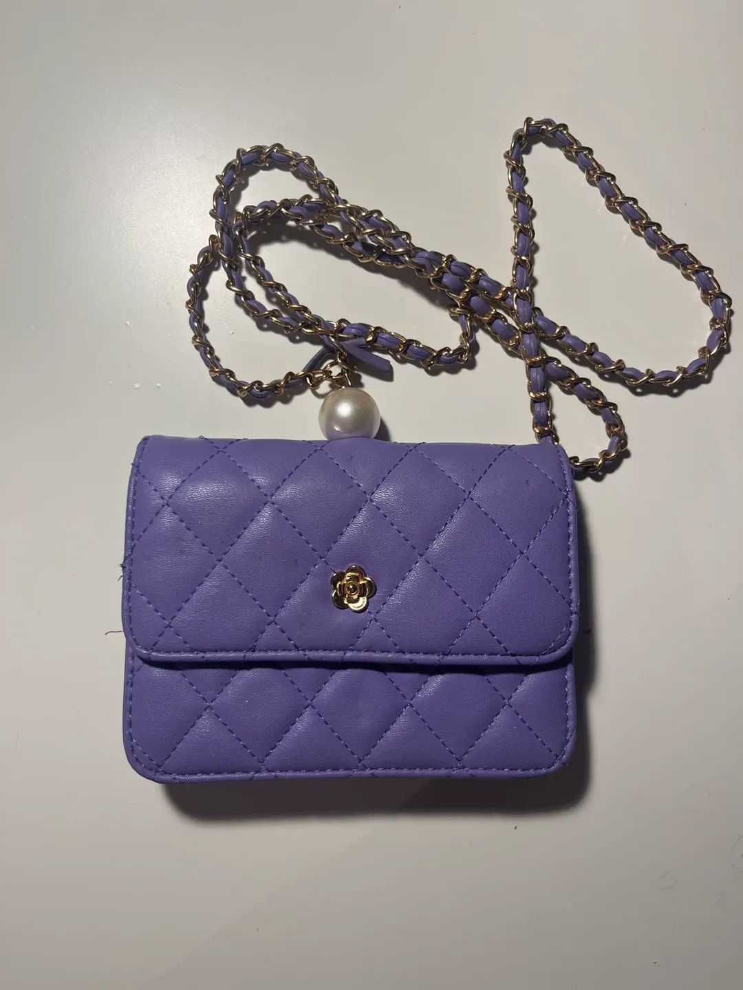 Purple Quilted Mini Bag with Chain Strap thumbnail