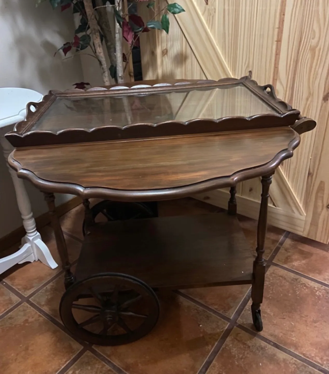 Vintage Wooden Bar Cart or Tea Wagon with Wheels image indicator(4)