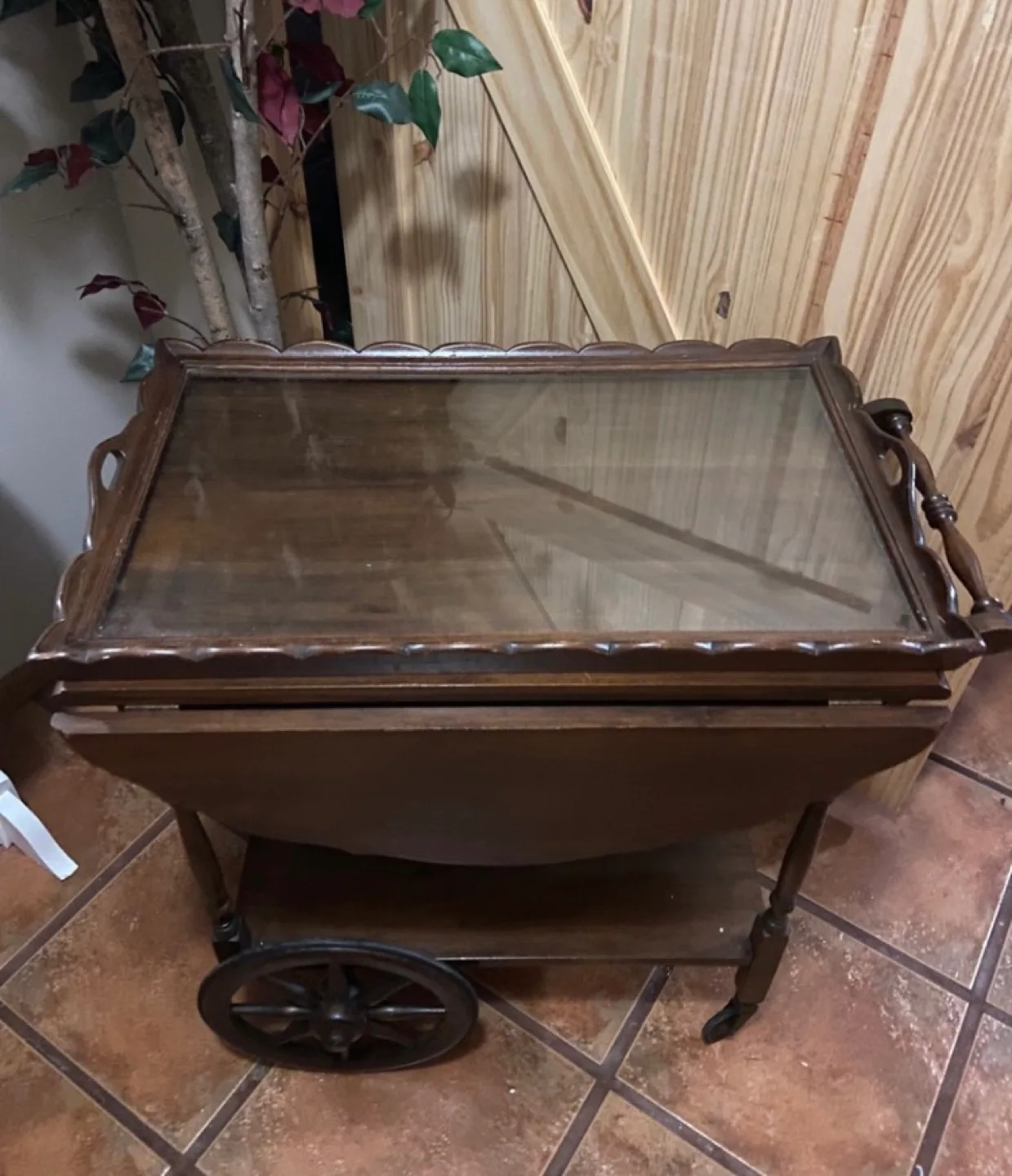 Vintage Wooden Bar Cart or Tea Wagon with Wheels image indicator(2)