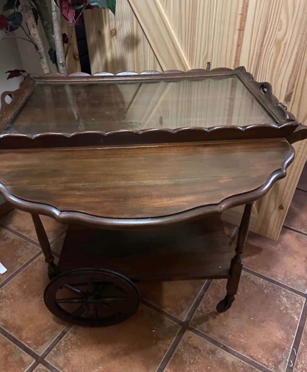 Vintage Wooden Bar Cart or Tea Wagon with Wheels image indicator(3)