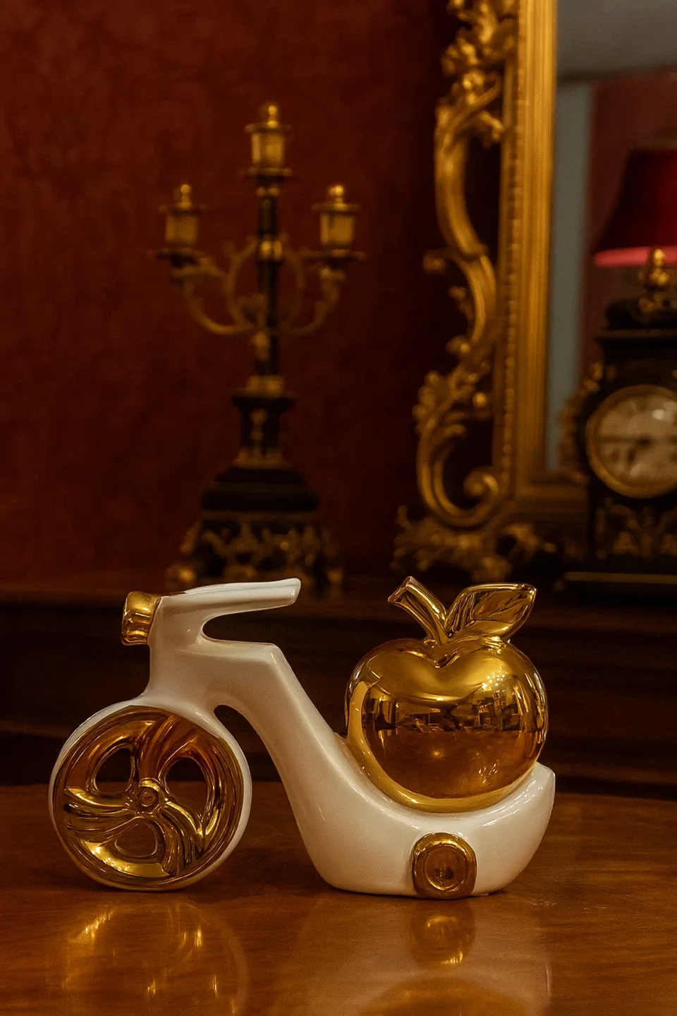 Apple Bike Figurine - Gold & White image indicator(2)