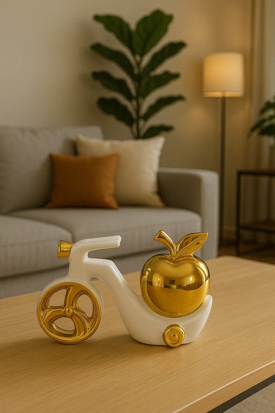 Apple Bike Figurine - Gold & White image indicator(3)